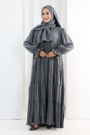 Lace-Detailed Modest Dress 6087 Dark Gray