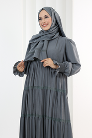 Lace-Detailed Modest Dress 6087 Dark Gray - view 6