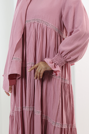 Lace-Detailed Modest Dress 6087 Pink - view 5