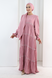 Lace-Detailed Modest Dress 6087 Pink - view 3