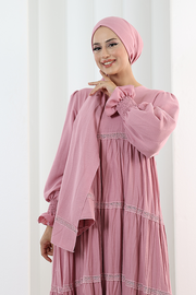 Lace-Detailed Modest Dress 6087 Pink - view 4