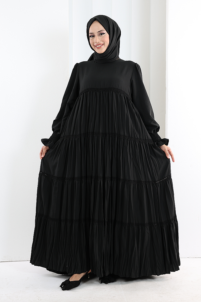 Lace-Detailed Modest Dress 6087 Black