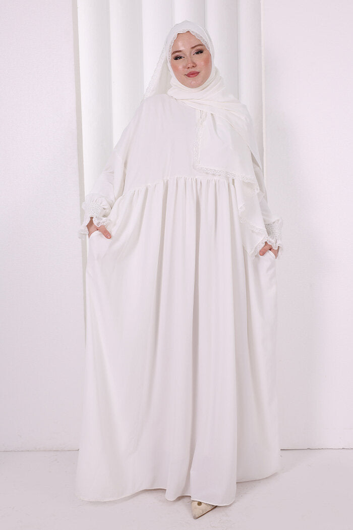 Lace-Detailed Prayer Dress 6095 Ecru