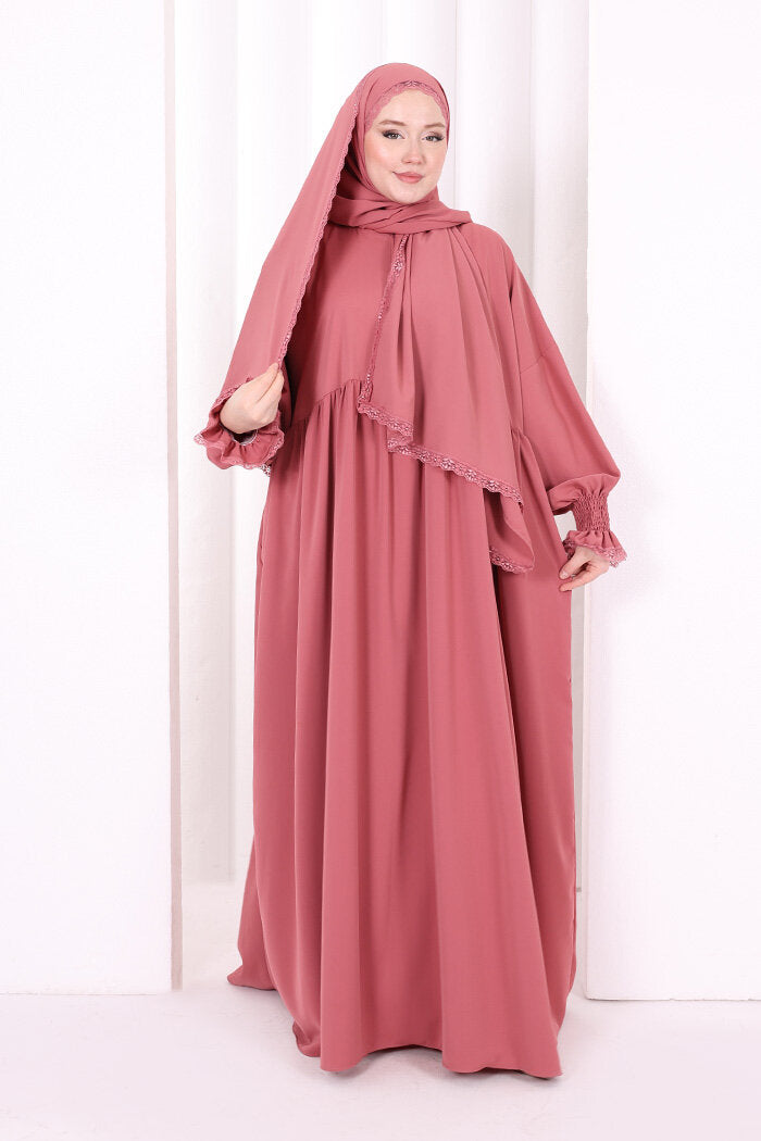 Lace-Detailed Prayer Dress 6095 Dusty Rose