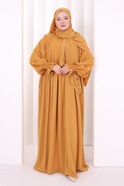 Lace-Detailed Prayer Dress 6095 Mustard front view