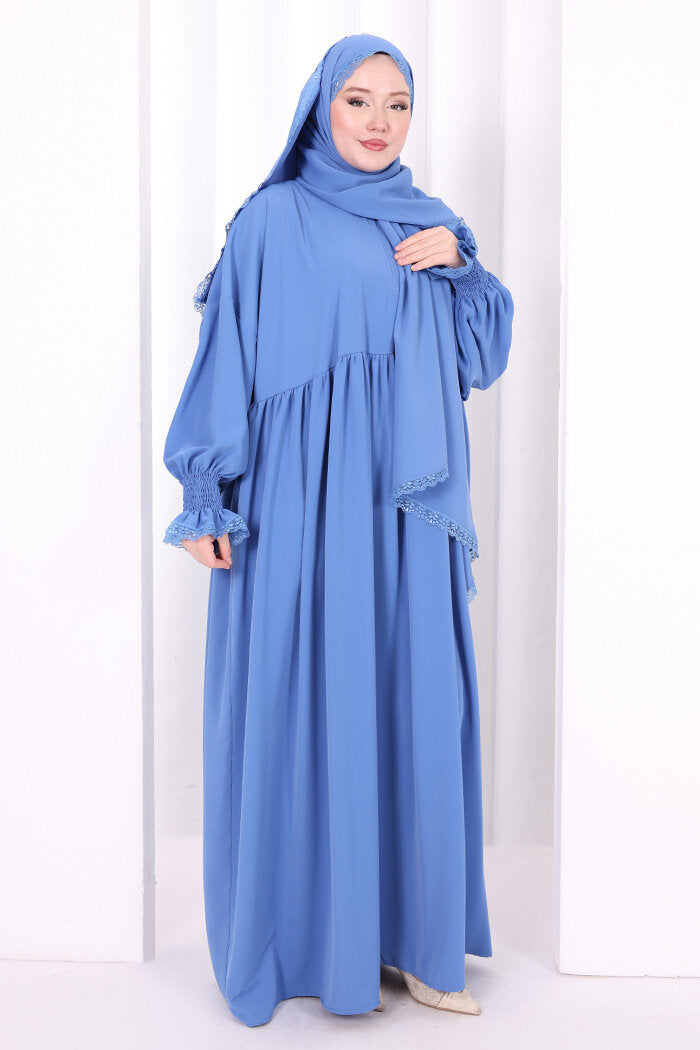 Lace-Detailed Prayer Dress 6095 Indigo