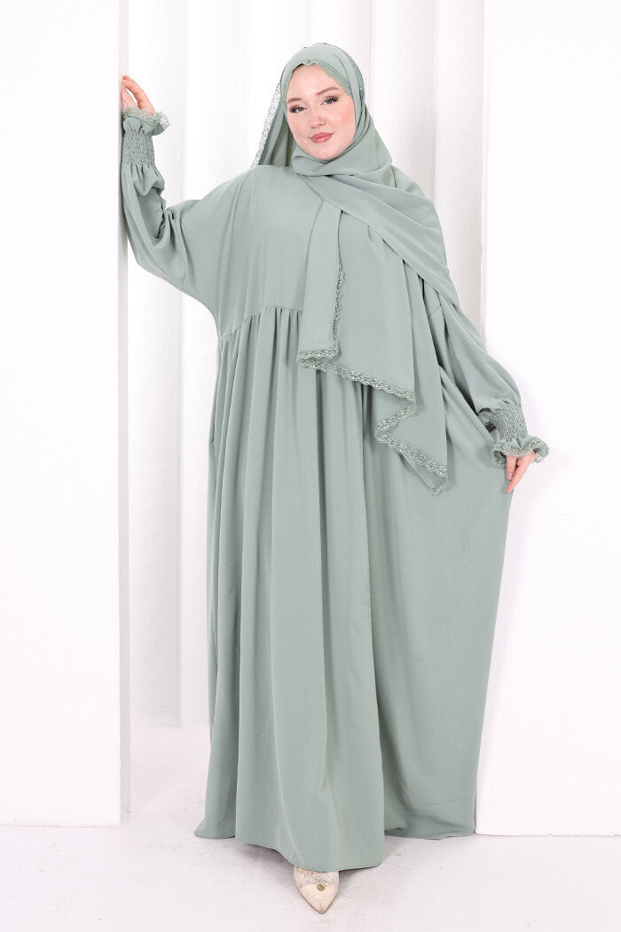 Lace-Detailed Prayer Dress 6095 Mint