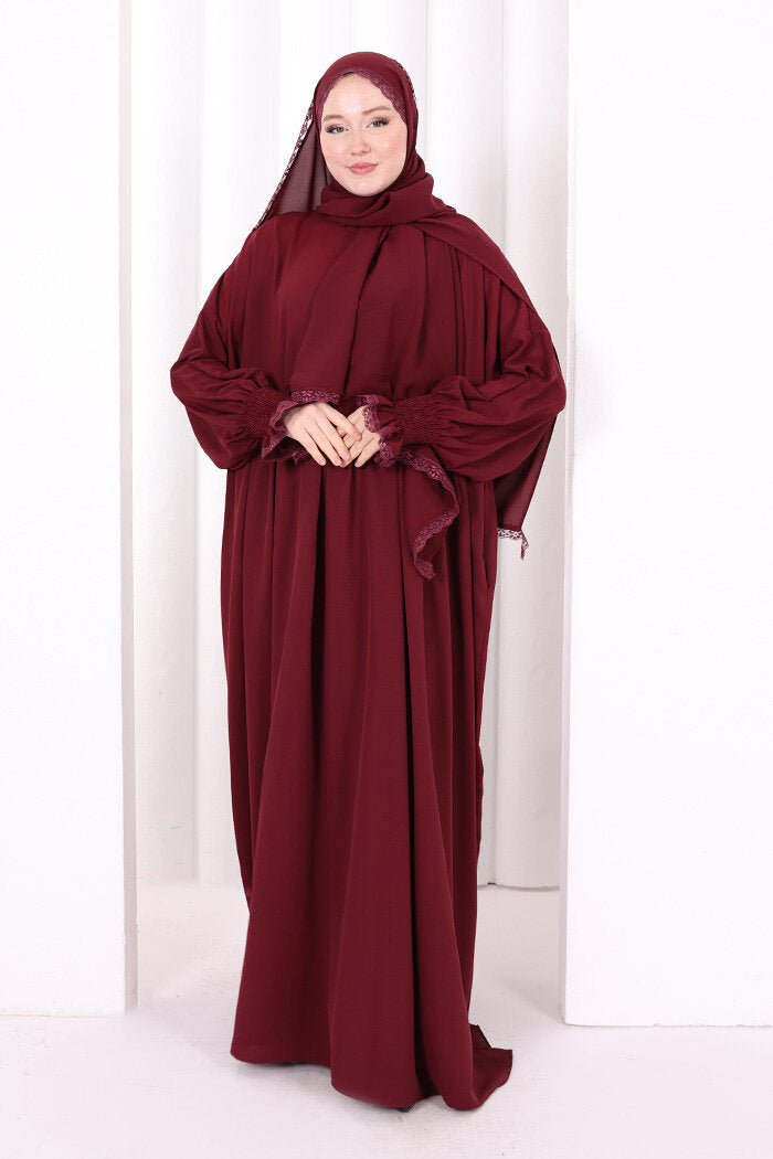 Lace-Detailed Prayer Dress 6095 Plum