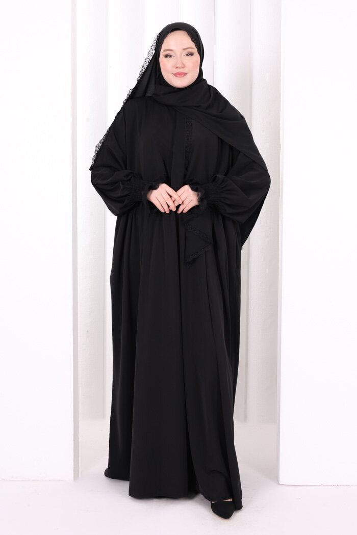 Lace-Detailed Prayer Dress 6095 Black