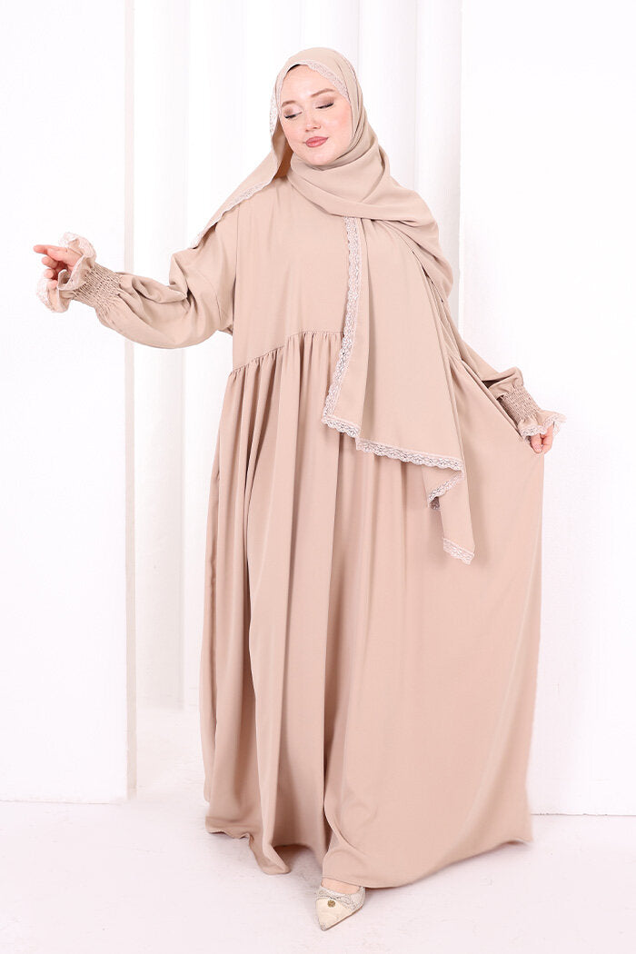 Lace-Detailed Prayer Dress 6095 Mink