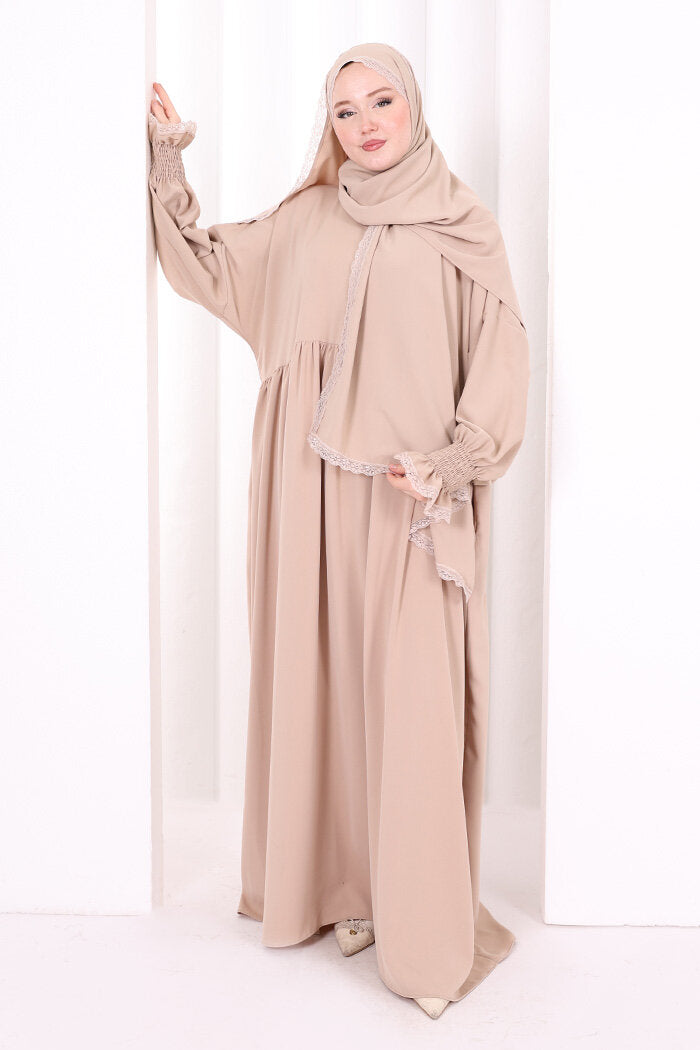 Lace-Detailed Prayer Dress 6095 Mink