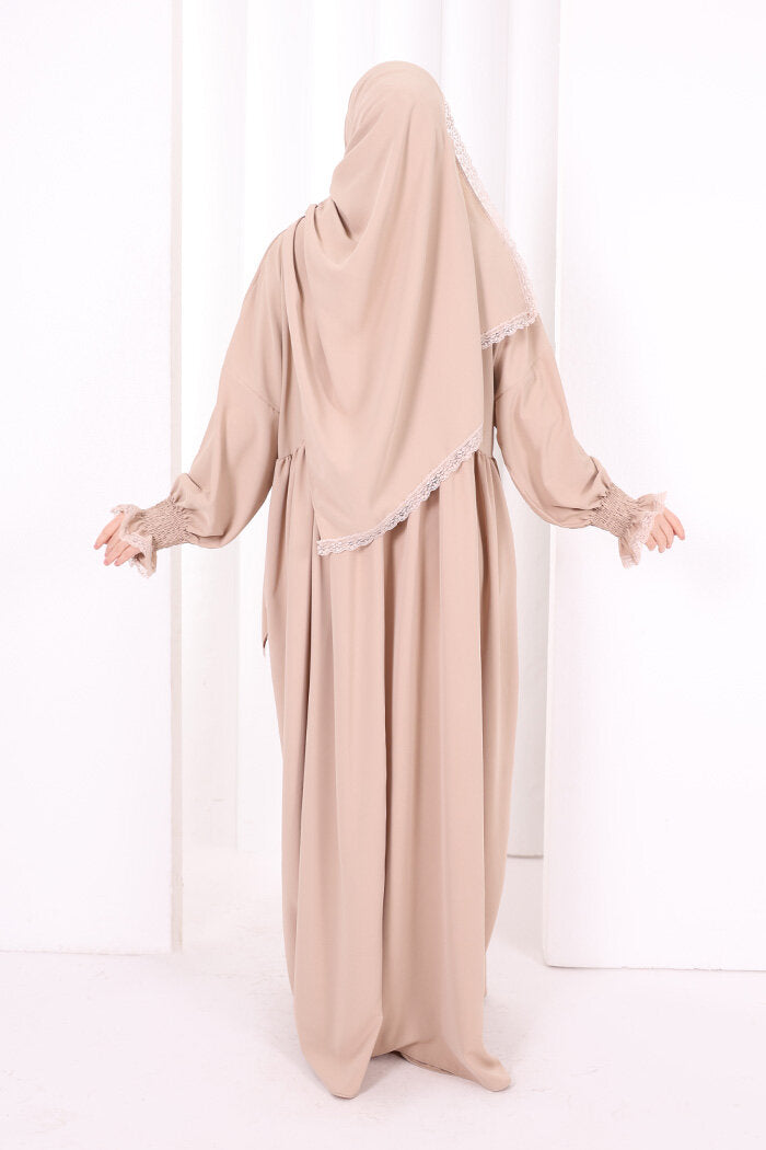 Lace-Detailed Prayer Dress 6095 Mink