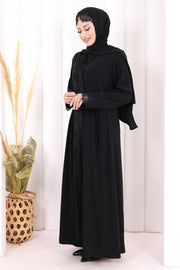 Lace-Detailed Abaya with Matching Hijab 7069 Black - view 2