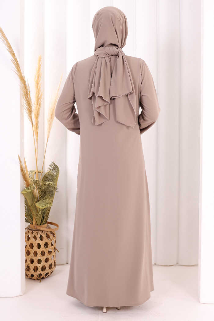Lace-Detailed Abaya with Matching Hijab 7069 Mink