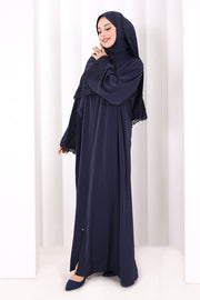 Lace-Detailed Prayer Abaya 6093 Navy - view 3