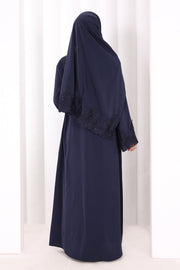 Lace-Detailed Prayer Abaya 6093 Navy - view 4