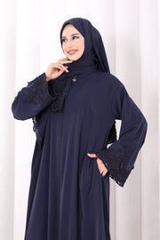 Lace-Detailed Prayer Abaya 6093 Navy - view 5