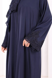 Lace-Detailed Prayer Abaya 6093 Navy - view 6
