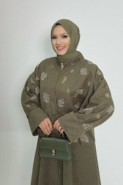 Patterned Jacket and Skirt Set 8718 Khaki — view 4