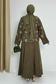 Patterned Jacket and Skirt Set 8718 Khaki — view 5