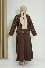 Patterned Jacket and Skirt Set 8718 Brown — view 3