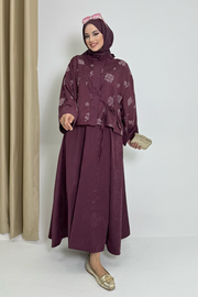 Patterned Jacket and Skirt Set 8718 Plum — view 1