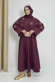 Patterned Jacket and Skirt Set 8718 Plum — view 2