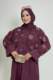 Patterned Jacket and Skirt Set 8718 Plum — view 3