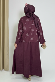 Patterned Jacket and Skirt Set 8718 Plum — view 5