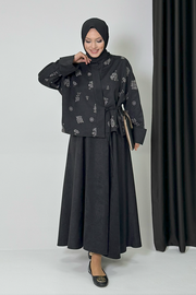 Patterned Jacket and Skirt Set 8718 Black — view 2