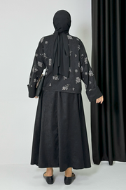 Patterned Jacket and Skirt Set 8718 Black — view 4