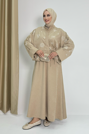 Patterned Jacket and Skirt Set 8718 Stone — view 1