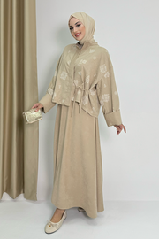 Patterned Jacket and Skirt Set 8718 Stone — view 2