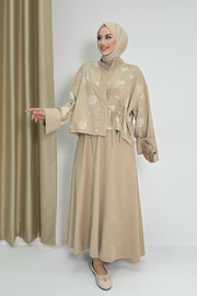 Patterned Jacket and Skirt Set 8718 Stone — view 5
