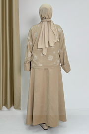 Patterned Jacket and Skirt Set 8718 Stone — view 6