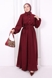 Button-Detailed Dress 6097 Burgundy