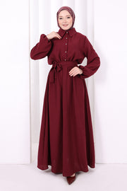 Button-Detailed Dress 6097 Burgundy - view 2