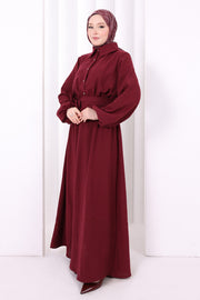 Button-Detailed Dress 6097 Burgundy - view 3