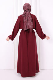 Button-Detailed Dress 6097 Burgundy - view 4