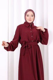 Button-Detailed Dress 6097 Burgundy - view 5