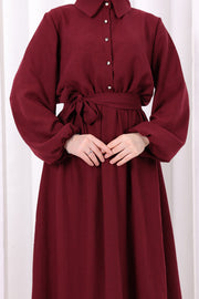 Button-Detailed Dress 6097 Burgundy - view 6