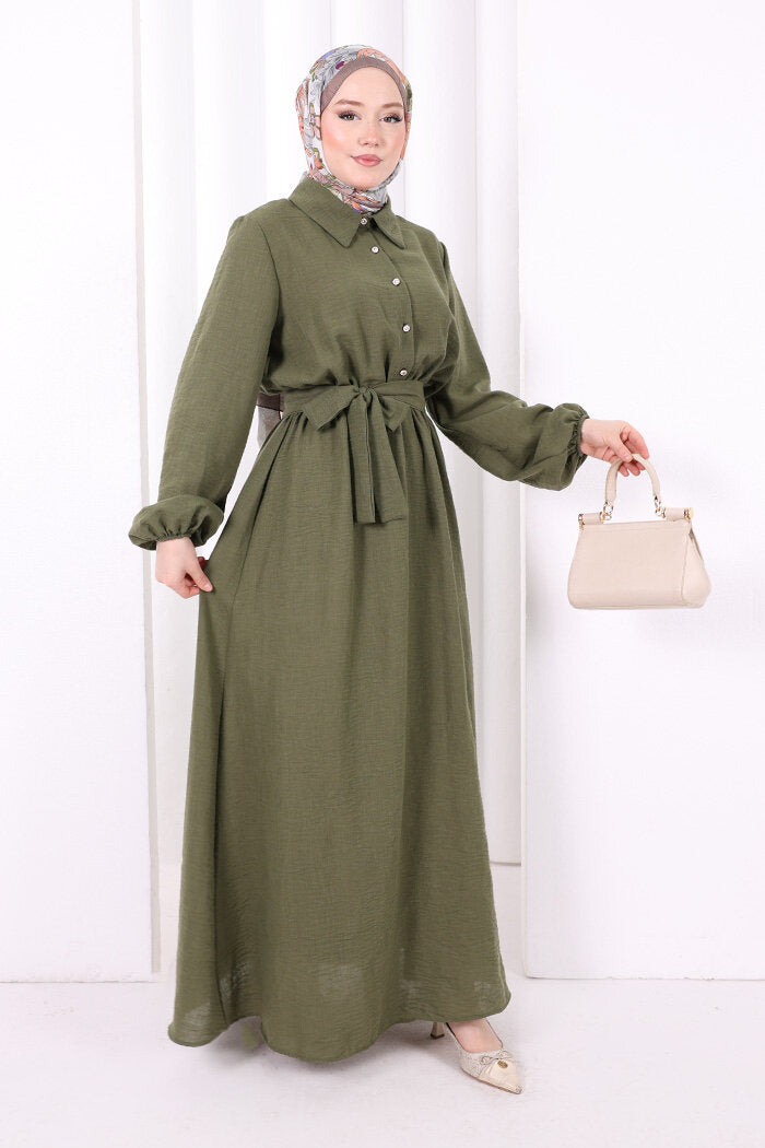 Button-Detailed Dress 6097 Khaki
