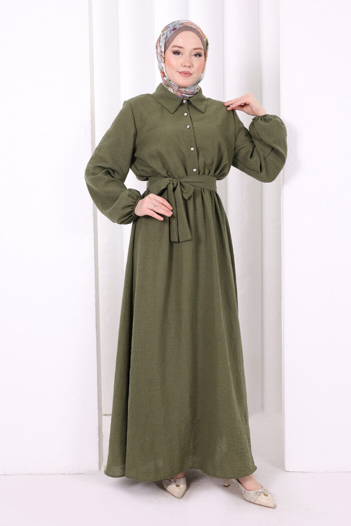 Button-Detailed Dress 6097 Khaki