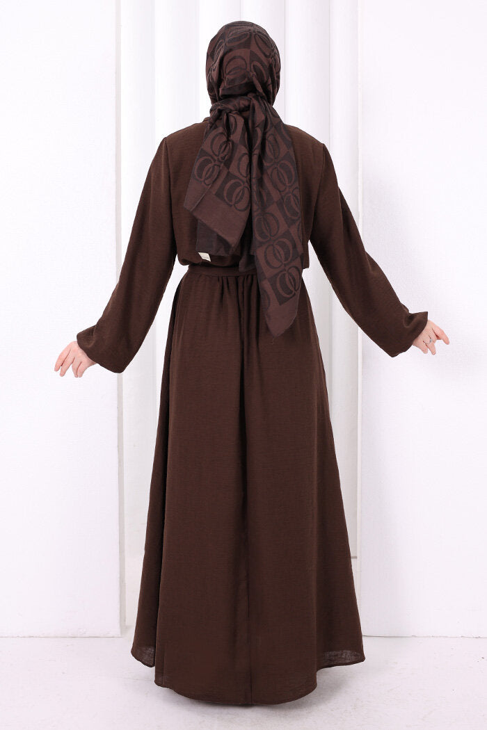 Button-Detailed Dress 6097 Brown