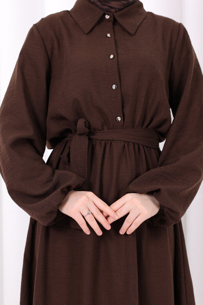Button-Detailed Dress 6097 Brown