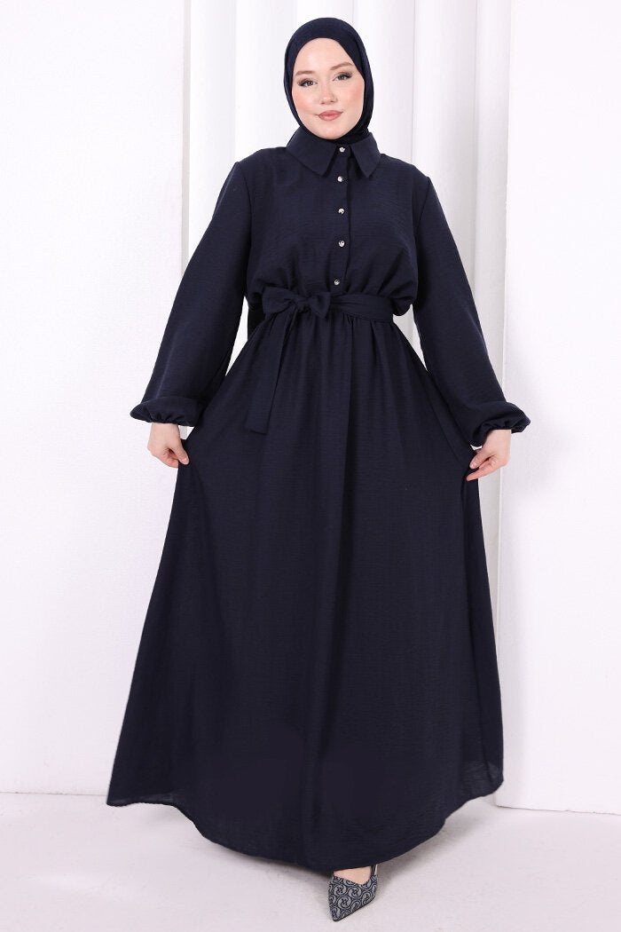 Button-Detailed Dress 6097 Navy