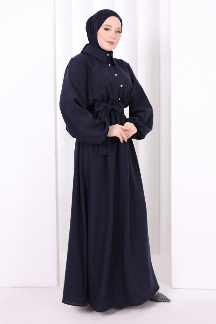 Button-Detailed Dress 6097 Navy