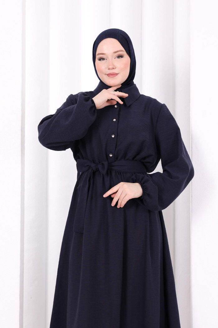 Button-Detailed Dress 6097 Navy