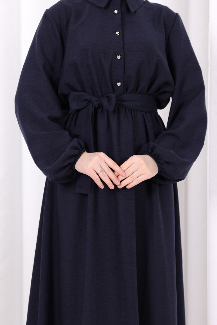 Button-Detailed Dress 6097 Navy