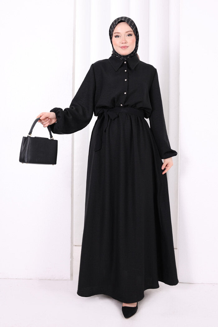 Button-Detailed Dress 6097 Black